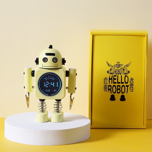 Stille robotvekkerklokke, digital skjerm, lysende for studenter