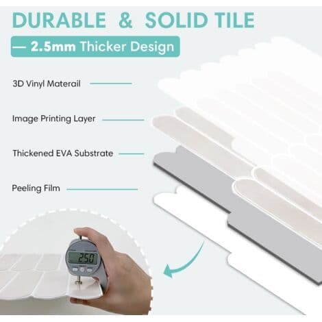 Thicker Self-Adhesive Tiles for Kitchen and Bathroom, Cream, Subway Style, Wall Sticker (10 Pieces, 30.5 x 30.5 cm)