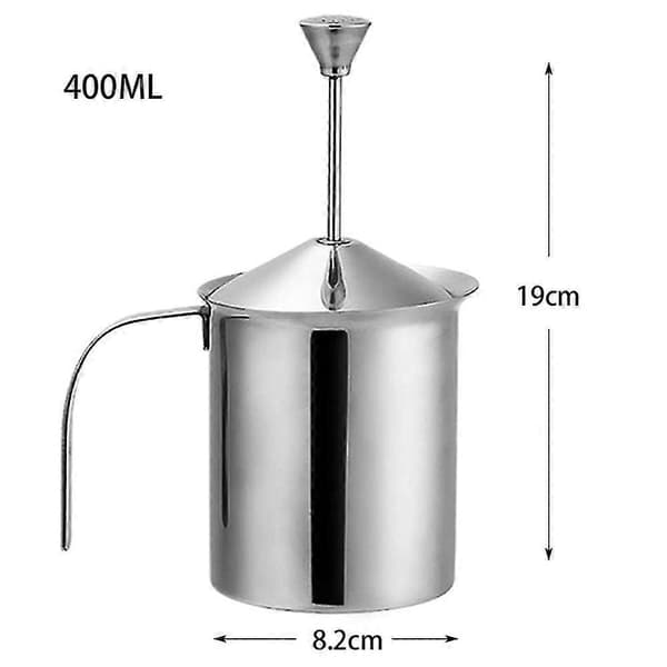 400ML Manuel Mælkeskummer, Dobbeltfilter i Rustfrit Stål med Trykmekanisme, Skumvisp til Kaffe Cappuccino