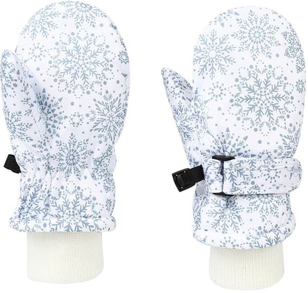 Children's Ski Gloves Blue Snowflake Pattern Waterproof Windproof Fleece Lined with Drawstring for Boys Girls Age 3-6