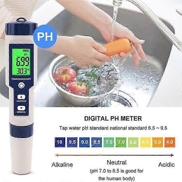 Pool Salt Tester, Digital Salinity Meter, High Accuracy 5 In 1 Salinity Tester for Saltwater, IP67 Waterproof Test Kit