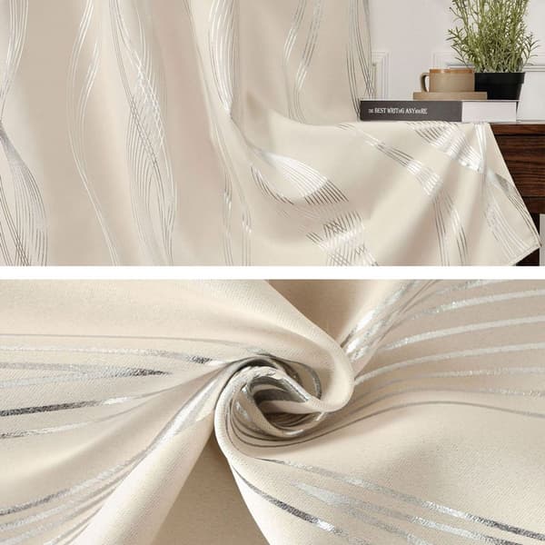 Extra Long Blackout Curtain, Wave Foil Pattern, Energy Saving White