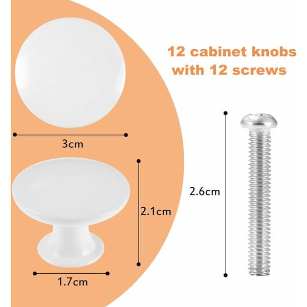 12-pack Vintage Style Cabinet Knobs - Antique Kitchen Knobs - 30mm - White, T-Audace