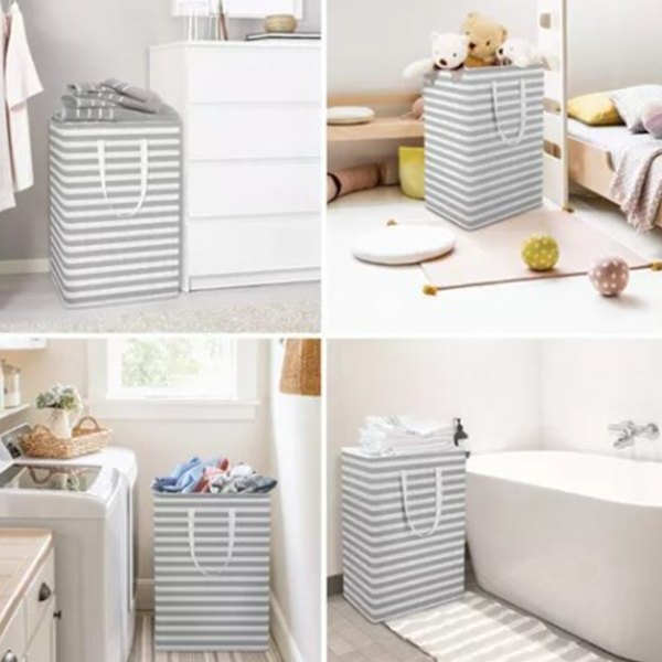 2 pcs Laundry Basket Reinforced Long Handle Precise Stitching Foldable Fabric Baskets for Home