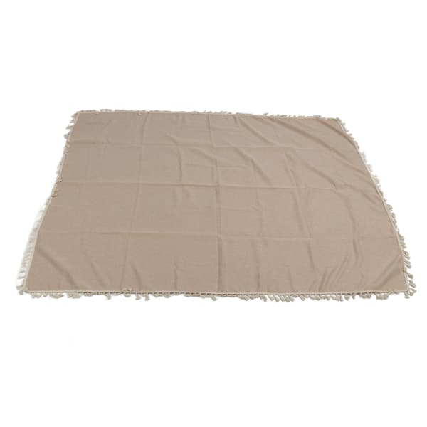 Rectangular Polyester Fiber Tablecloth with Decorative Tassel Lace Overlay for Home, Restaurant, Hotel, Light Beige 140x180cm/55.1x70.9in 0.5 0.5