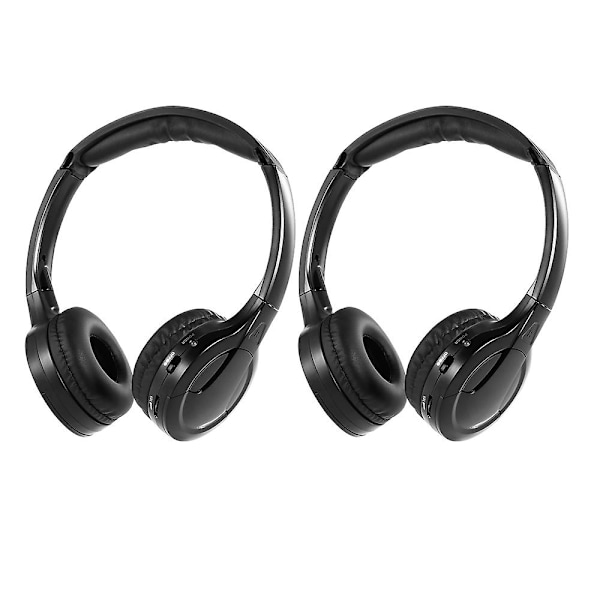 2-pakning trådløse IR-hodetelefoner for bilens DVD-spiller nakkestøttevideo, on-ear infrarøde hodetelefoner headset universal (svart)
