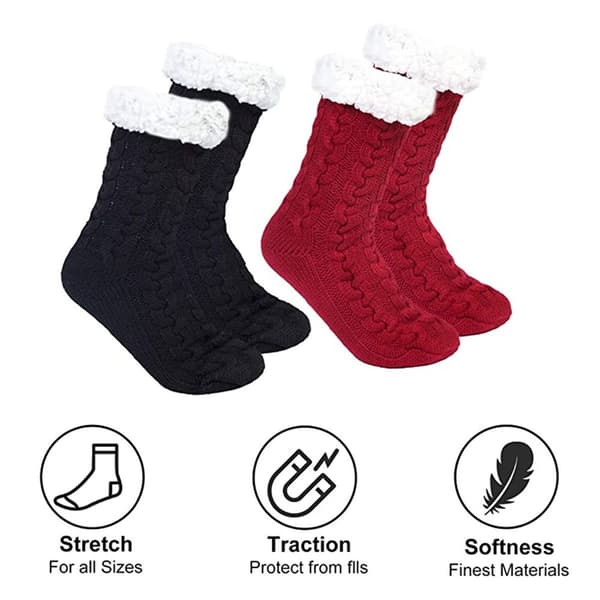 Pair Winter Fluffy Warm Floor Socks Twist Black + Twist Wine Red KLB