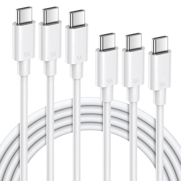 3x USB-C til USB-C-kabel 6A Hurtiglading 65W for iPhone 16-15 iPhone 16 Pro 15 Pro Max iPad Pro iPad Air 4-5-6 - Hvit 1M Vit