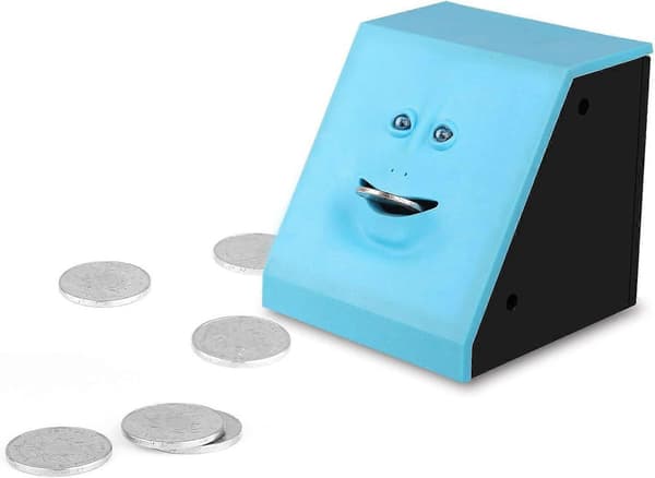 Nymhet Ansiktsbank Myntätande Spargris Barn Pengar Sparande Samling Spargris Blå Blue