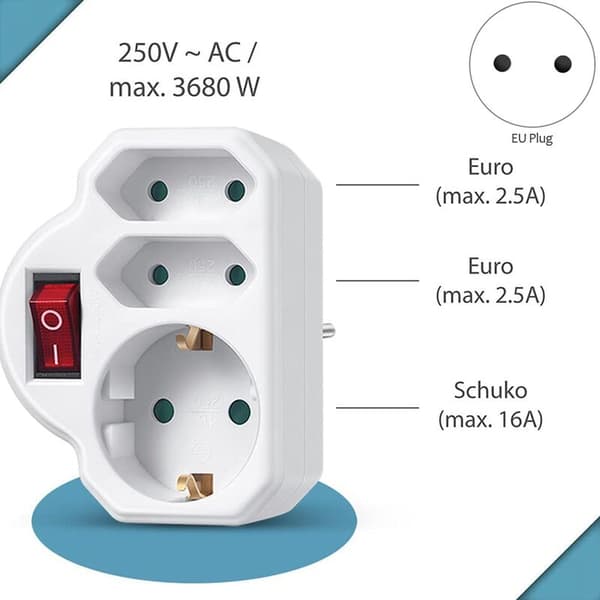 European power outlet with switch 16A 250V 3500W extensions Germany standard adapter power outlet European socket