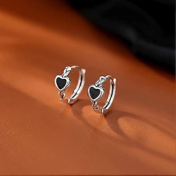 925 Sterling Sølv Sorte Hjerte Hoop Øreringe til Kvinder Hjerte Huggie Øreringe Hoop