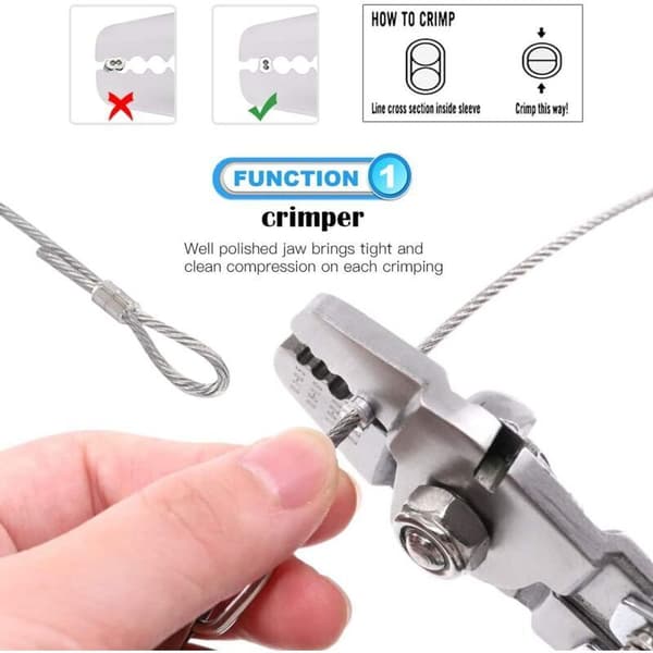 Wire Rope Crimping Tool 2.2mm with 150pcs Aluminum Double Crimp Sleeves 3 Sizes
