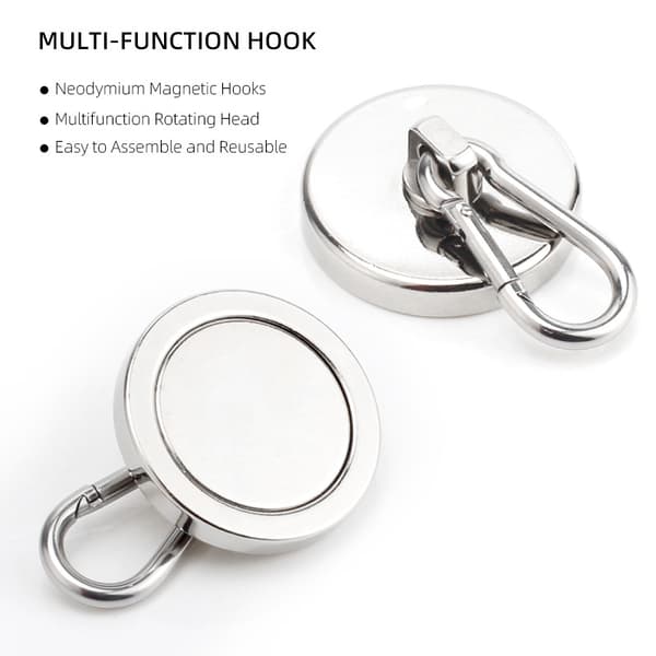 3-pack 100lbs Heavy Duty Neodymium Magnet Hooks with Swivel Carabiner, Magnet with Hanging Hook for Refrigerator, Kitchen, L
