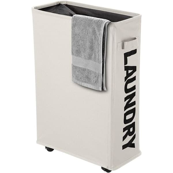 Laundry basket on wheels, foldable, fabric, beige, slim-FX-