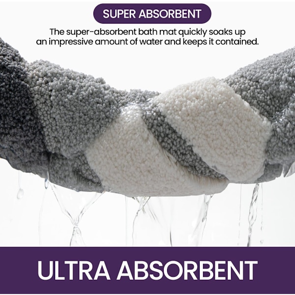 ING Bathroom Mat, 50 x 80 cm, Non-Slip, Absorbent, Machine Washable, Microfiber Material, Bathroom Accessory, Grey