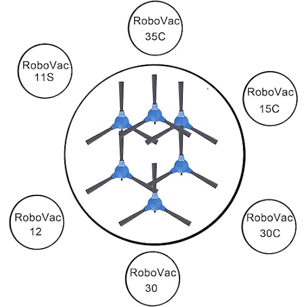6-pak sidebørste erstatning til Eufy RoboVac 11S, RoboVac 12,R