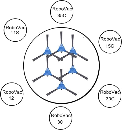 6-pakning sidebørste erstatning for Eufy RoboVac 11S, RoboVac 12,R