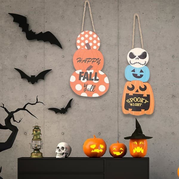 Halloween Yderdørsdekoration Træ Græskar Skilt Høst Efterår Hængende Væg Dør Dekoration Spøgelse Græskar
