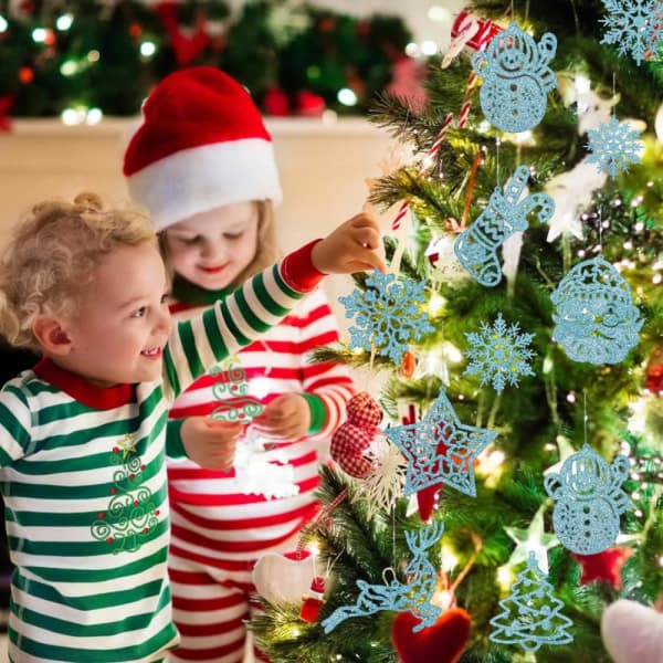 #Juletrepynt Snøfnugg - 20 stk Blå Glitter Jul#