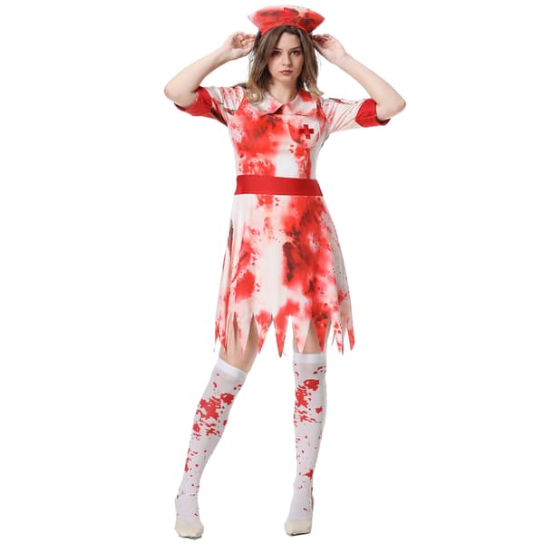 1 set Halloween blodfläckad sjuksköterskeuniform cosplay kostym