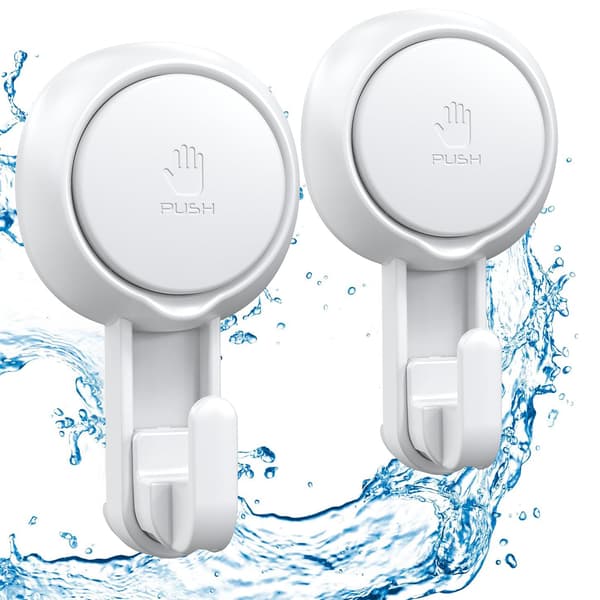Suction Cup Hooks Powerful Vacuum Suction Cup Hooks - Heavy Duty Shower Hooks Waterproof Suction Cup Hangers for Bathroom Kitchen Towel, Robe (2-Pack)