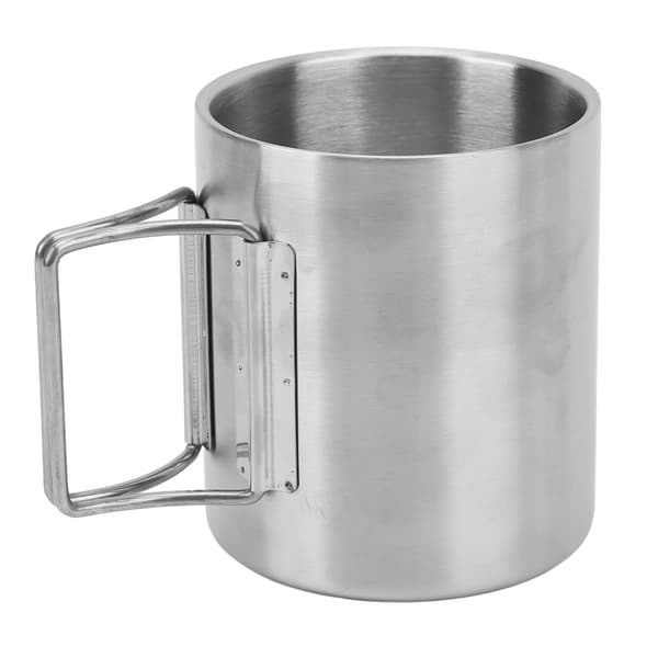 Campingkop i rustfrit stål, dobbeltisoleret kaffekop med foldbart håndtag til grill, bjergbestigning