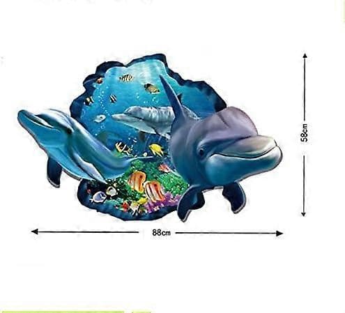 Väggdekor 3D Fönster Delfin Undervattensvärld Väggmålning (FMY)