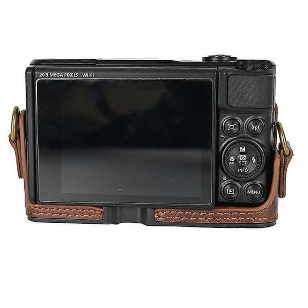 PU Leather Protective Case for Digital Camera Canon SX740 HS/ SX730/ SX720, with Shoulder Strap [DB] Coffee Coffee