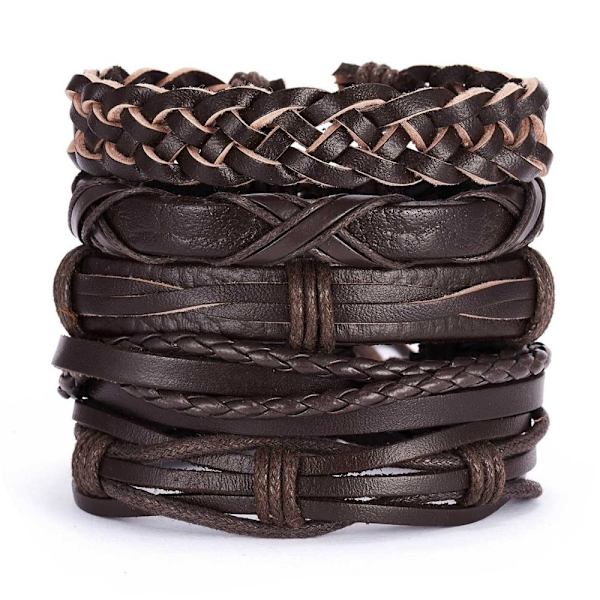 5-pak håndlavede læderarmbånd til mænd, brune