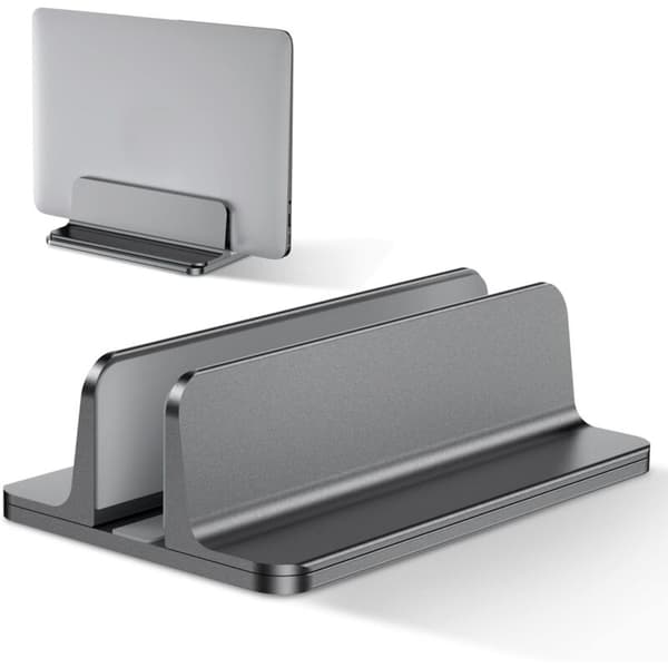 Vertical Laptop Stand, Aluminum Laptop Holder, Adjustable Desktop Laptop Stand, Gray