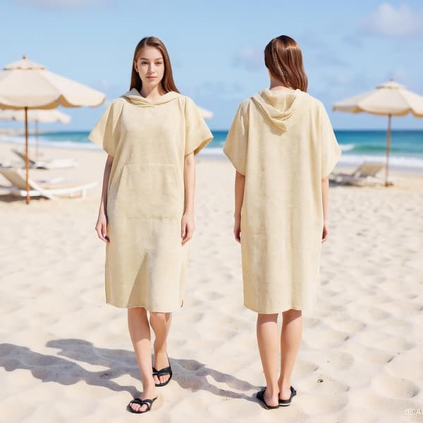 Surf-håndklæde-poncho hurtigtørrende badekåbe af ultrafin fiber creme - Cremefarben