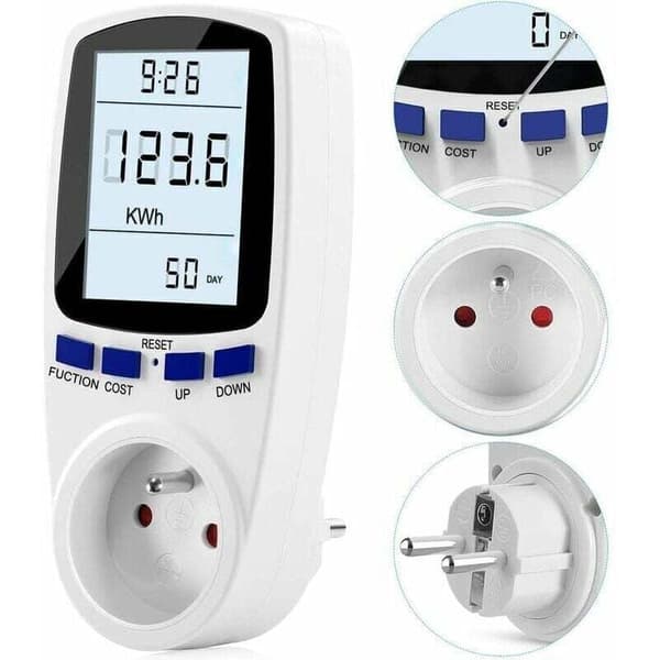 Energimålerstik med LCD-display - Kompatibel med 185V-264V, måler strømforbrug