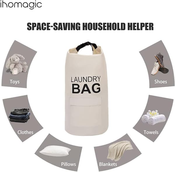 1 pc beige 71L hanging fabric laundry basket with handle - Oxford