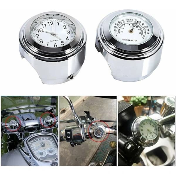 Motorcycle Handlebar Clock, 7/8 Waterproof Motorcycle Handlebar Mount Digital Clock and Temp Thermometer White