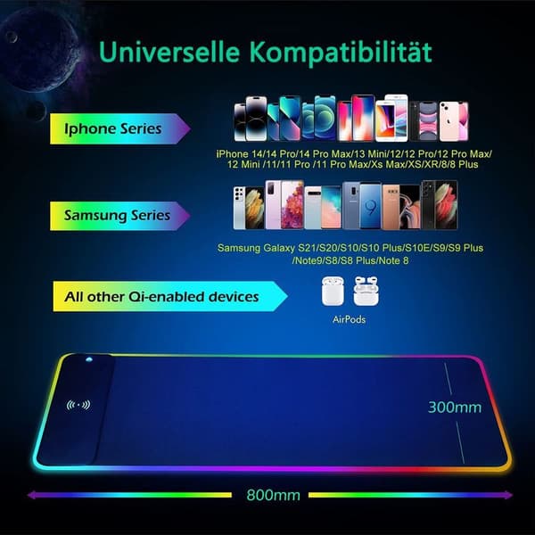 GIM RGB Gaming Musemåtte 10W Musemåtte LED 800x300x4mm 14 belysningstilstande med 10W