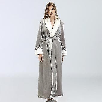 Dame Morgenkåbe Badekåbe Varm Blød Fleece Lang Kåbe Natkjole (XL Grå)