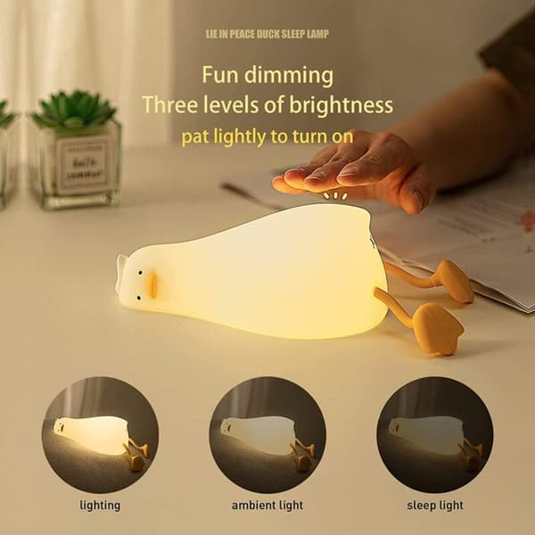 Lovely Lying Flat Duck Night Light LED Squishy Duck Lamp Cute Luminous Duck Silicone Dimmable Night Light Atmosphere Lamp