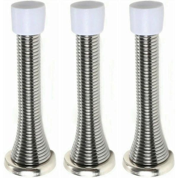 3-pack Wall Mounted Chrome Spring Door Stop Sprung Buffer
