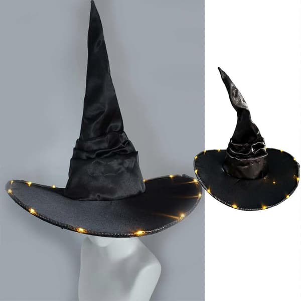 Bredskygget heksehat LED-lys heksehatte stor sort heksehat Halloween Cosplay kostume til kvinder mænd gaver sort