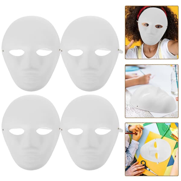 Halloweenmasker DIY-papirmasker hvide 4-delt sæt til festdekoration[DB]