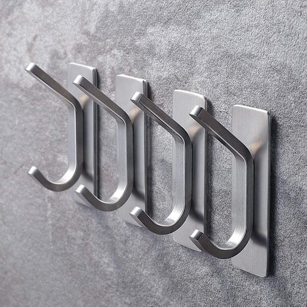 #Hopeanväriset 4-pack itseliimautuvat koukut - Vaatekoukut Tarrakoukut#