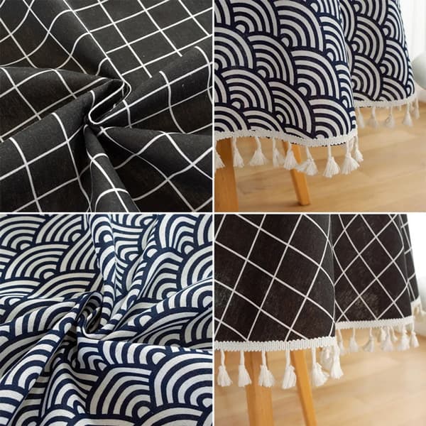 120 cm Tasseled Tablecloth, Round Tablecloth Made of Polyester Cotton, for Dining Table, Coffee Table, Garden Table (Blue Wave Pattern)