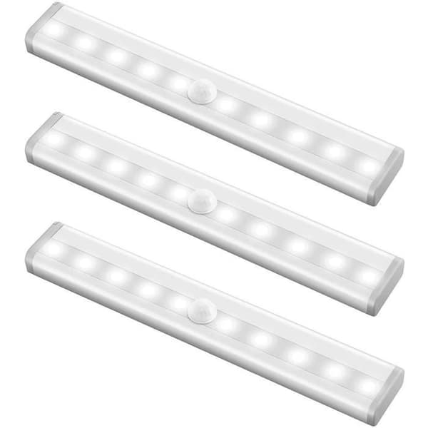 3-delt bevægelsessensorlampe, 10 LED-garderobslamper, natlamper, trappelys - Kold hvid