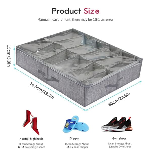 Under Bed Storage Organizer, Shoe Storage Bag, Foldable Non-Woven Storage Bag with Handle, Dustproof Storage Tool (Line Grey)