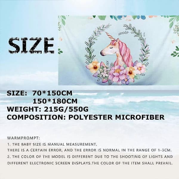 Kreativ enhörning strandhandduk, söt tecknad mikrofiber badhandduk