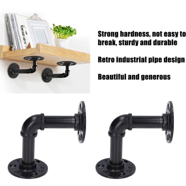 Black Retro Wall Shelf with Brackets - Compatible with IKEA, 2-Pack