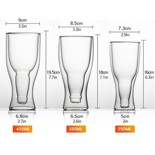 Transparent Double Wall Upside-Down Beer Glass for Draft Beer, Soda, Tea, 250ml Transparent 250ml Transparent 250ml