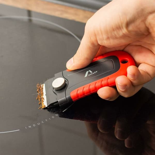 Ceramic Hob Scraper with 20 Blades - Multifunctional Tool for Induction Hobs, Windows, Mirrors, and Tables - Compact and Ergonomic Handle