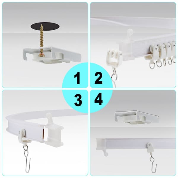 Flexible Curtain Track PVC with Steel Plates Bendable Ceiling Mount for Bay Window Room Divider White 3M