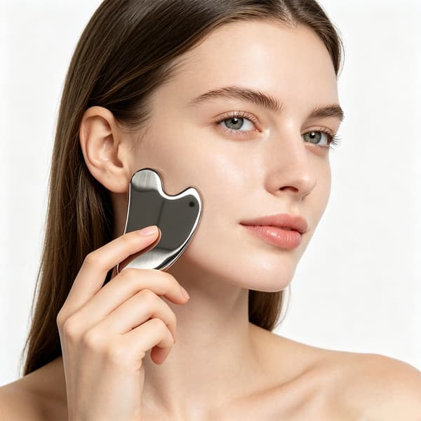 Gua Sha Massage Tool 304 Stainless Steel Smooth Rounded Edges for Face Body Eyes and Back Silver 8.4 x 5.4 cm